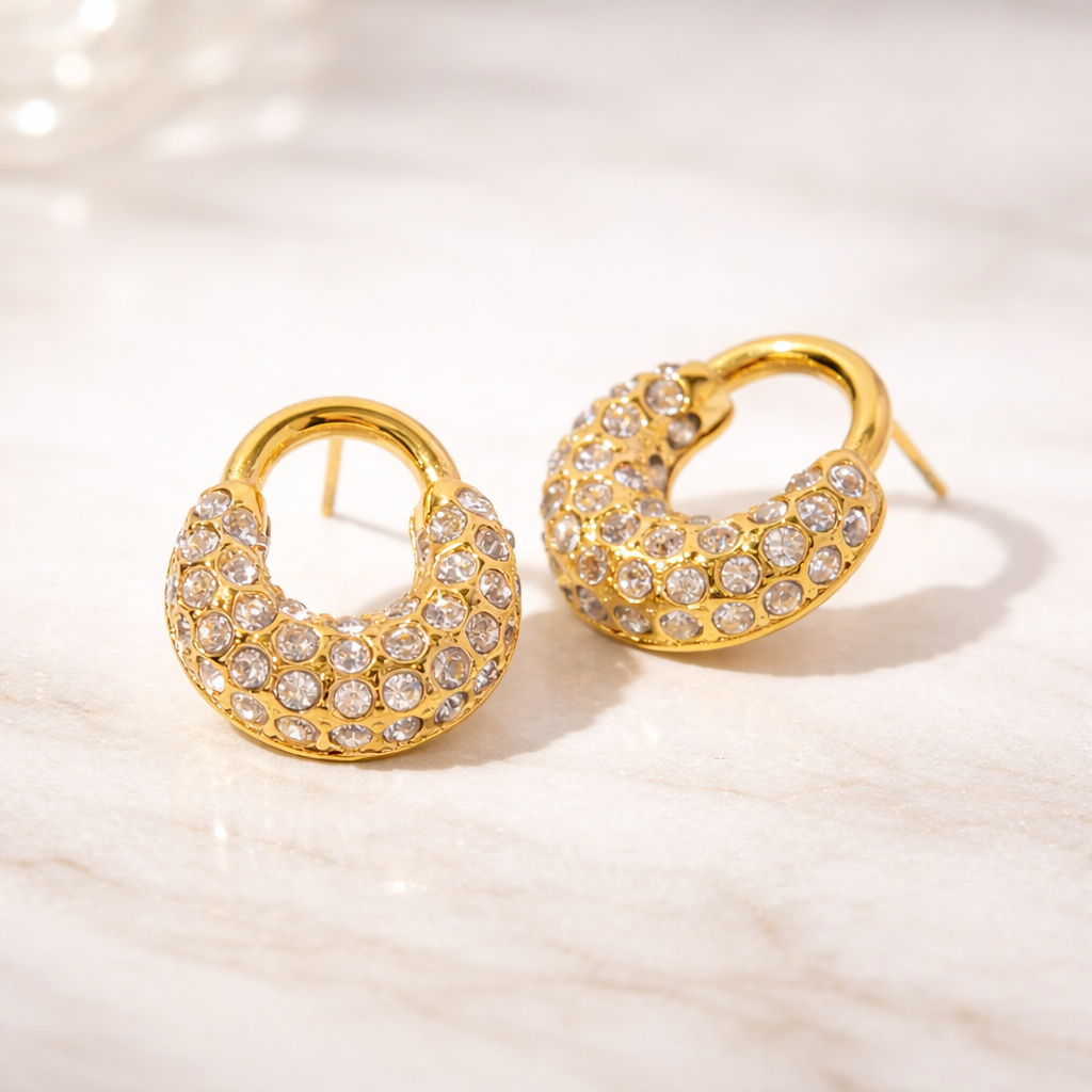 U shaped zircon stone paved chunky studs