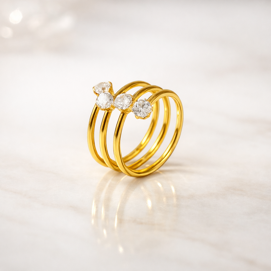 Wraparound ring with four stones aligned in the middle 