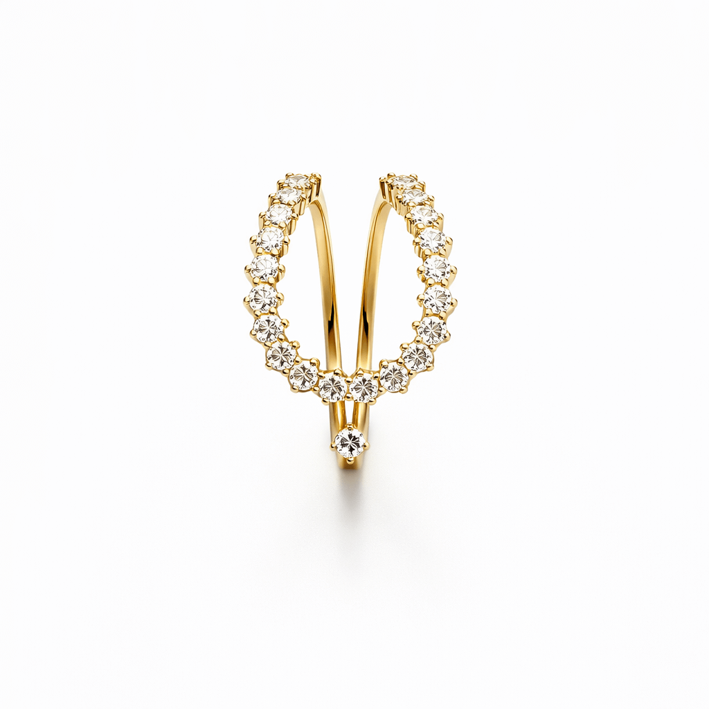 Gold open ring with white zircon stones