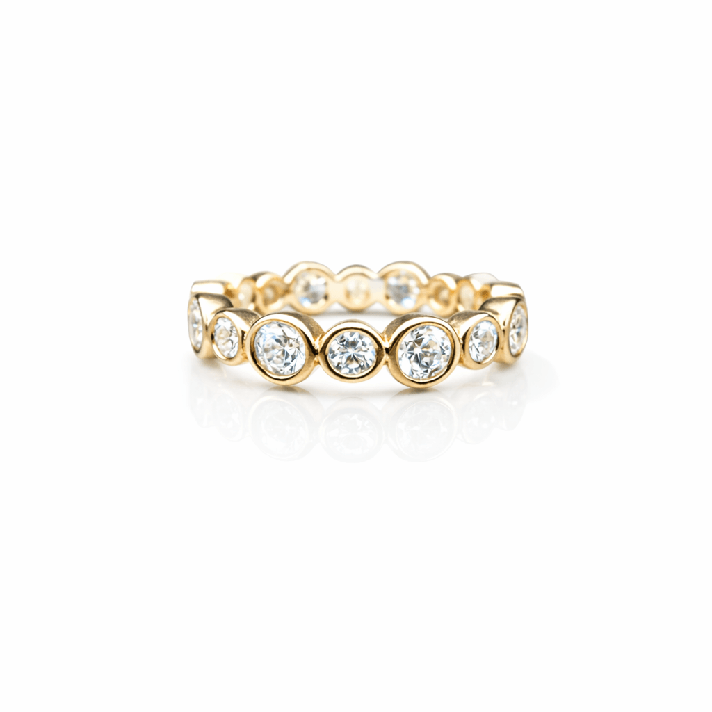 Gold eternity band with white stones