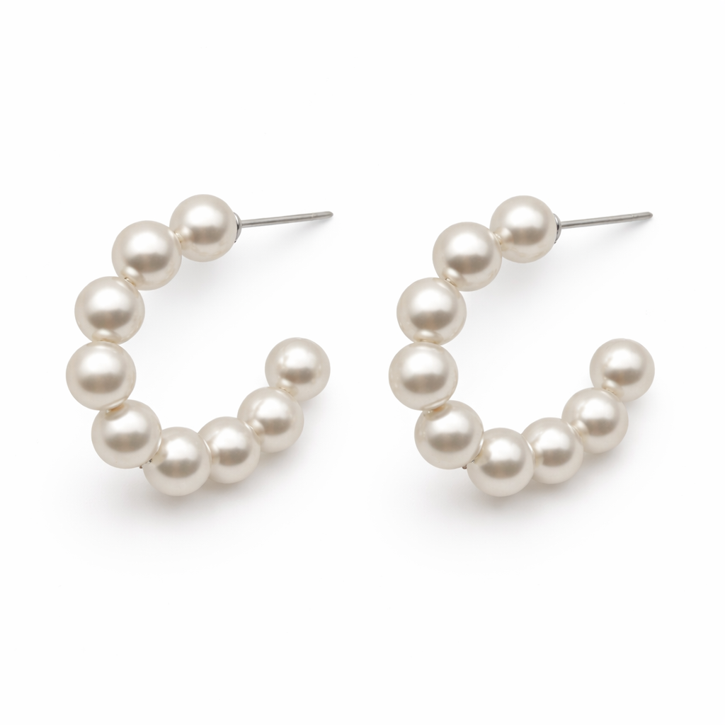 Aura Silver Pearl Hoop 6MM