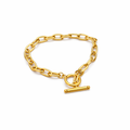 Gold chain bracelet with a clasp on a white background
