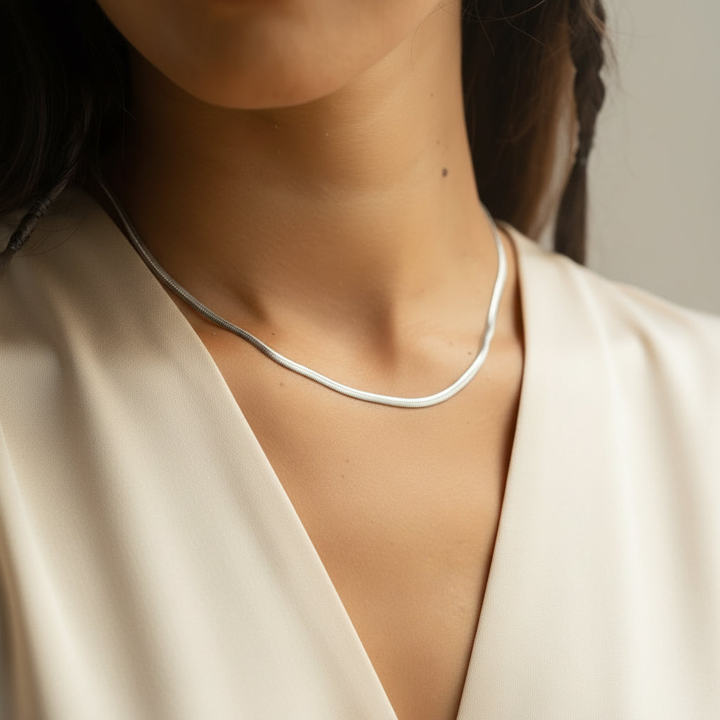 Talia Flat Snake Chain Silver - Diyaana