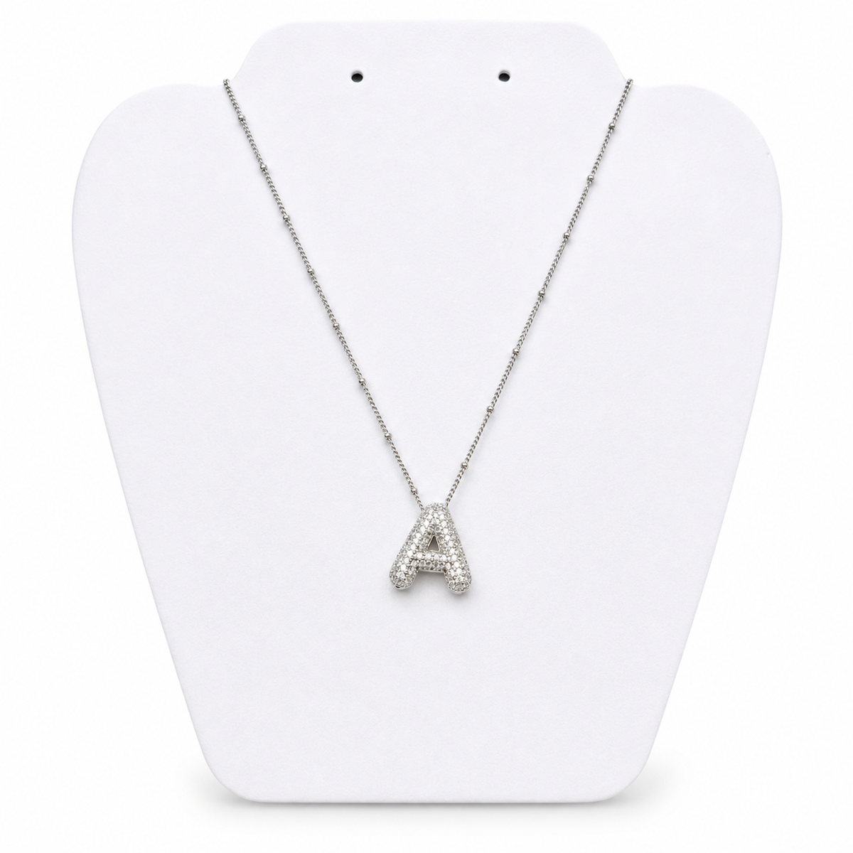 Layla Paved Initial Necklace Silver - Diyaana