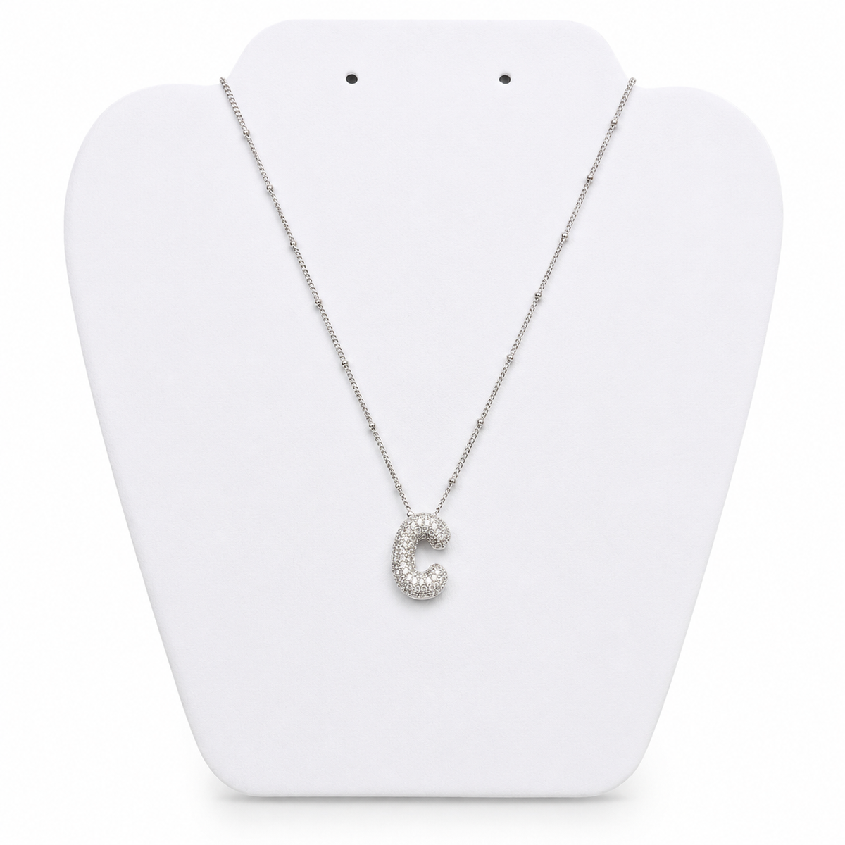 Layla Paved Initial Necklace Silver - Diyaana