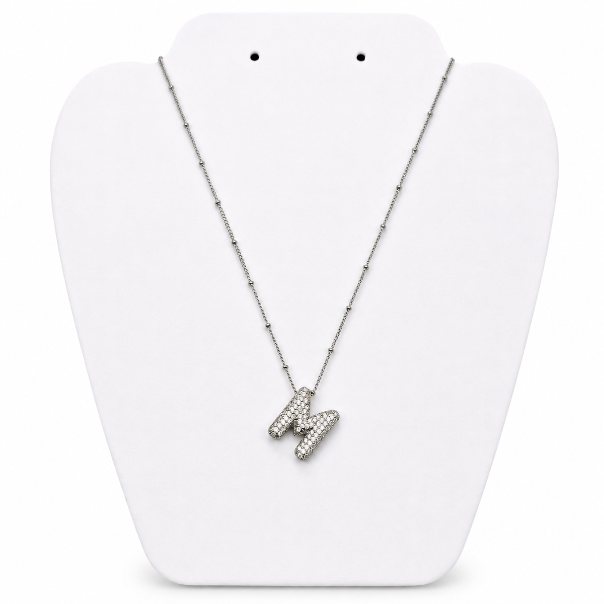 Layla Paved Initial Necklace Silver - Diyaana