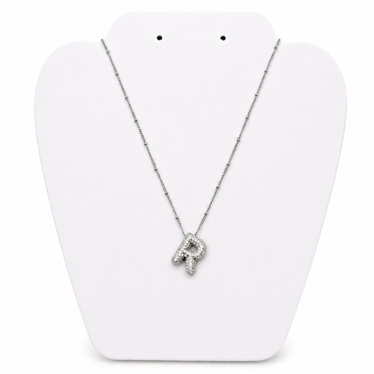 Layla Paved Initial Necklace Silver - Diyaana