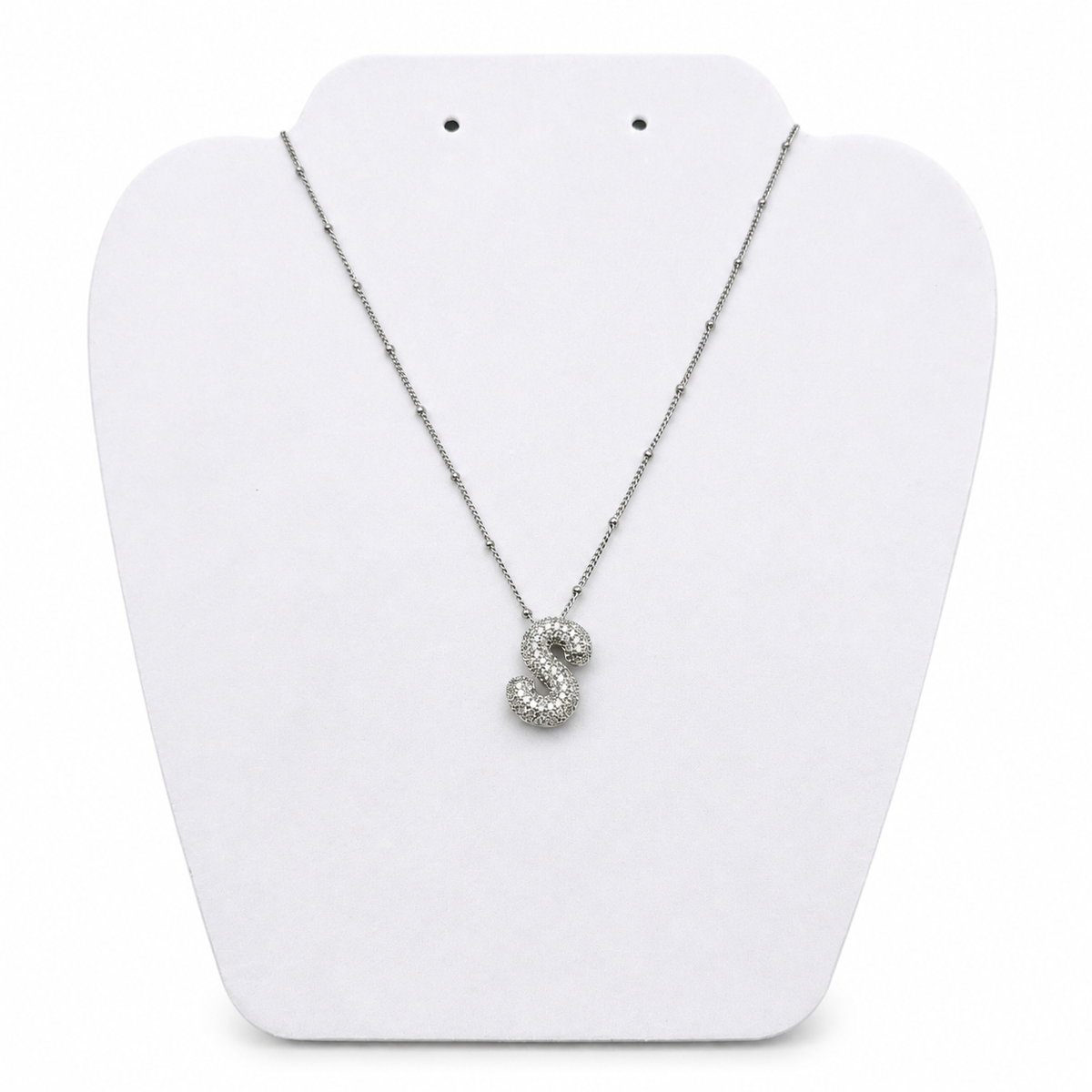 Layla Paved Initial Necklace Silver - Diyaana