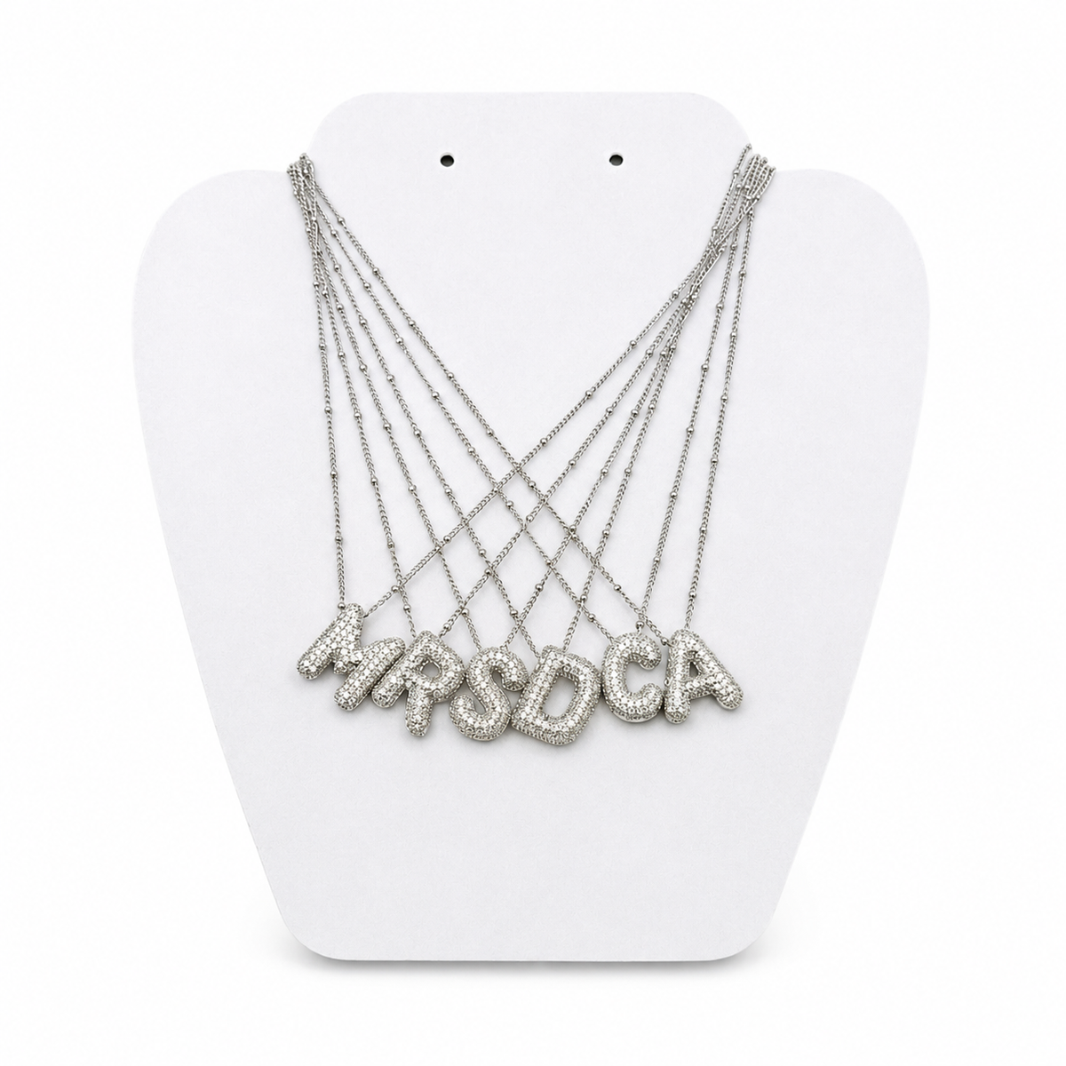 Layla Paved Initial Necklace Silver - Diyaana
